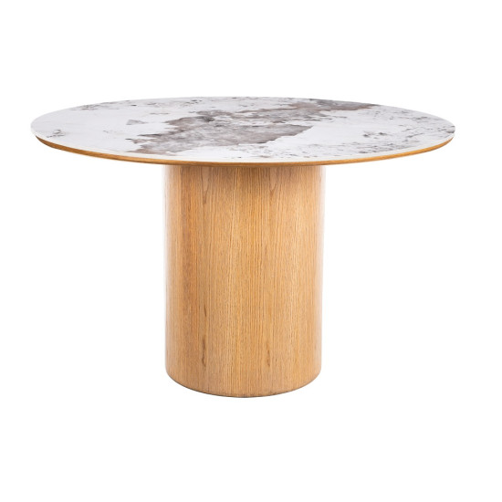 Трапезна маса Рондо Керамик/ Rondo Ceramic бял гланц/дъб Ф120